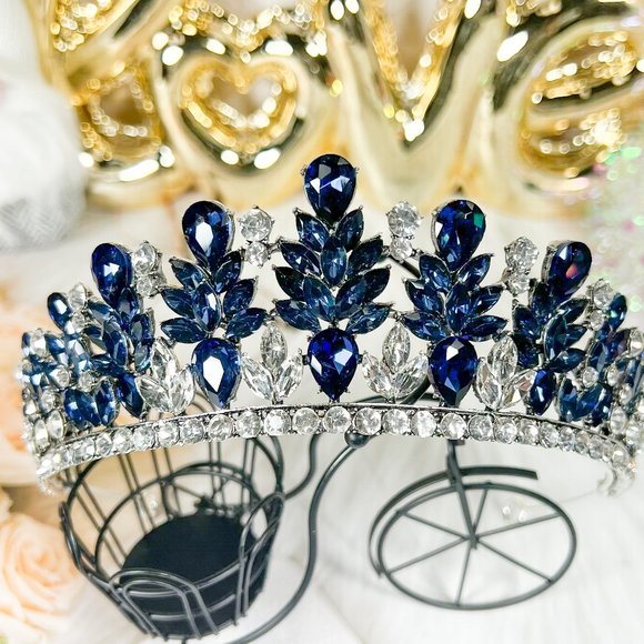 Fashion Jewelry Accessories - Blue Gemstone Hair Acessories, Silver Wedding Crown Headpiece, Anniversary Gift